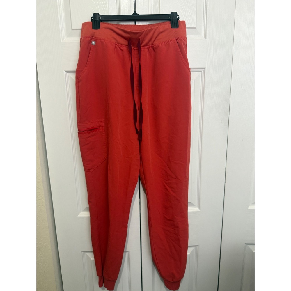 FIGS Zamora Jogger Scrub Pants Women's L Tall Fireside Coral Cargo Nurse